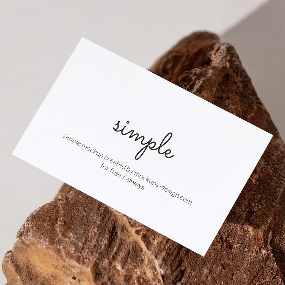 Free Business Card On The Rock Mockup PSD