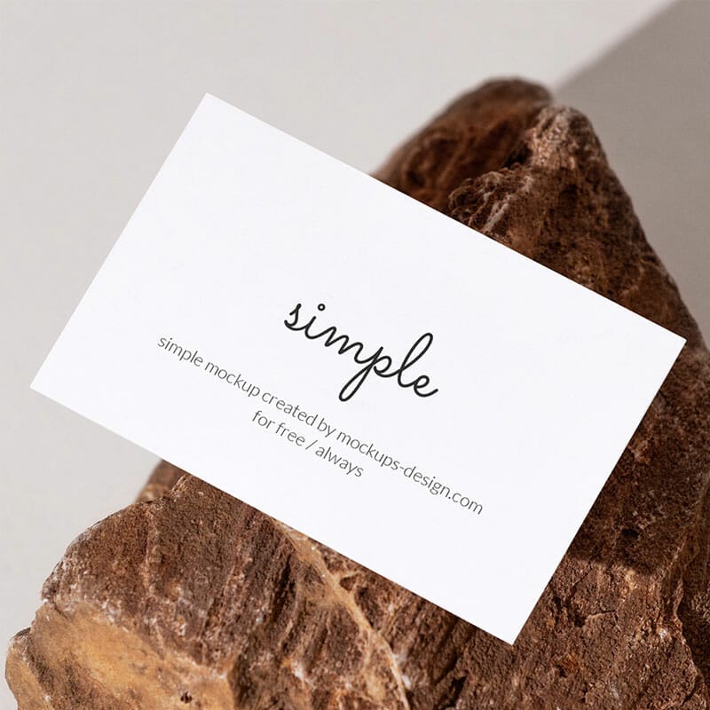 Free Business Card On The Rock Mockup PSD