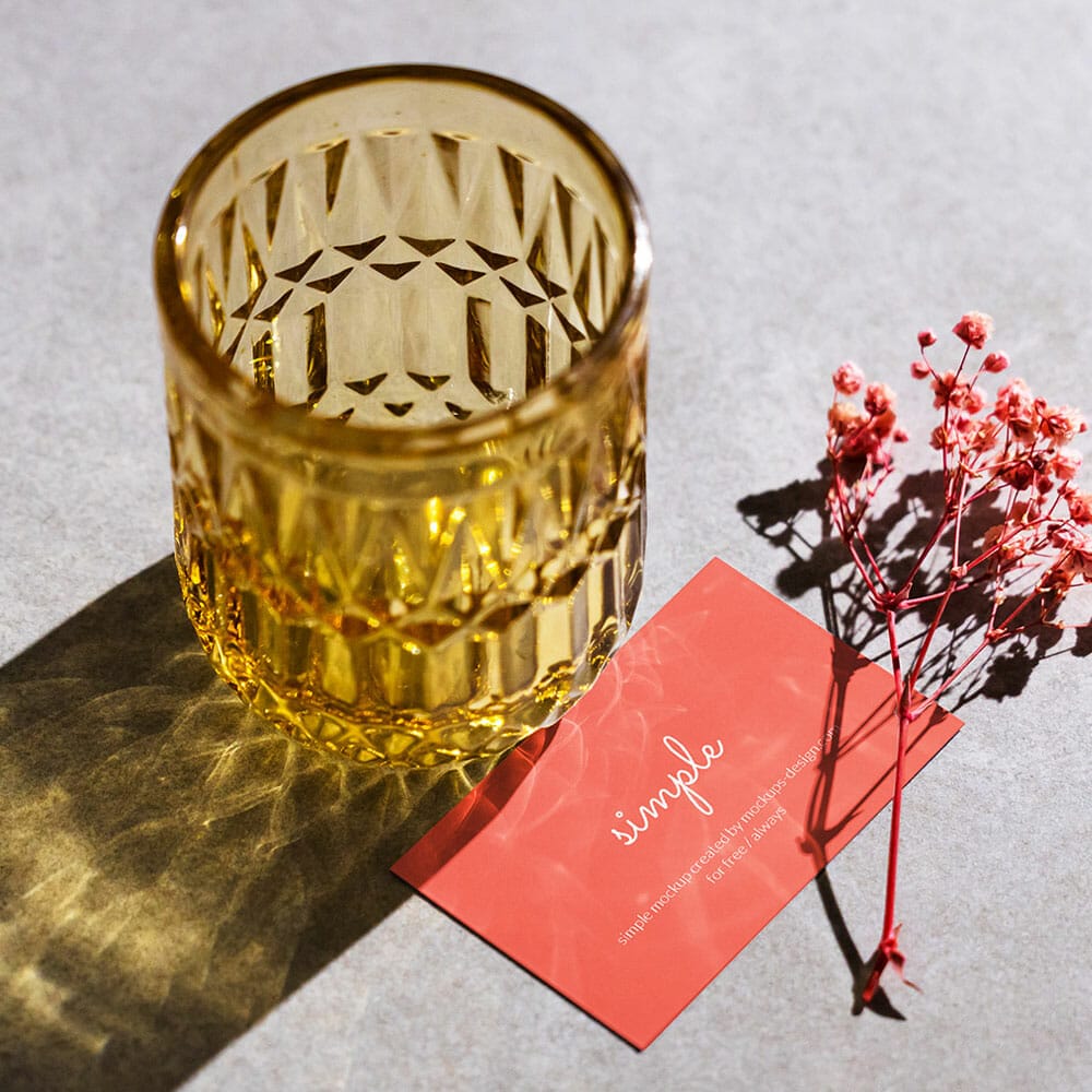 Free Business Card With Glass Vase Mockup PSD