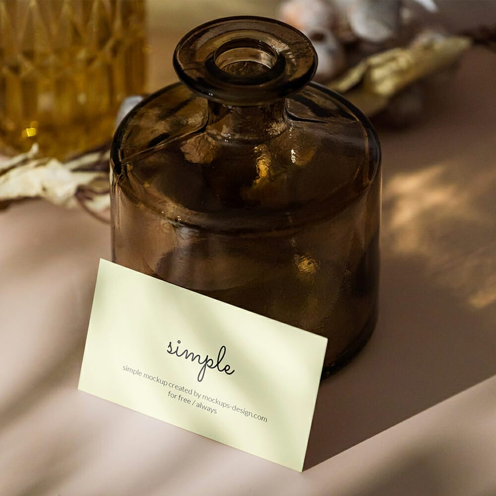 Free Business Card With Glass Vase Mockup PSD