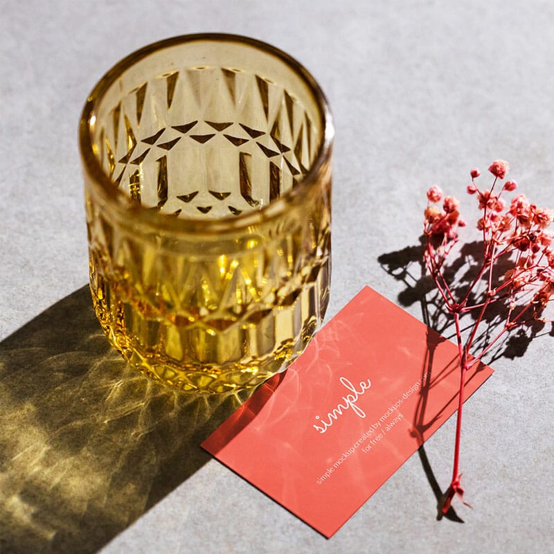 Free Business Card With Glass Vase Mockup PSD
