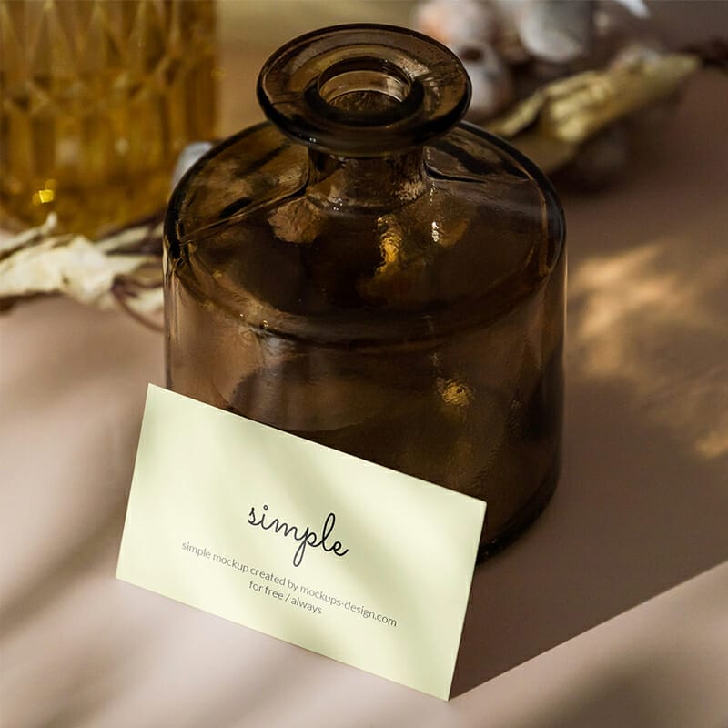 Free Business Card With Glass Vase Mockup PSD