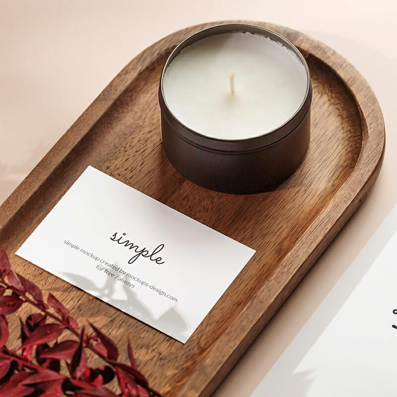 Free Business Card With Paper And Candle Mockup PSD