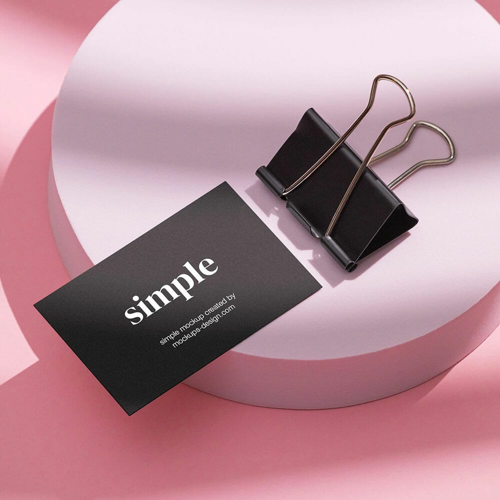 Free Business Card With Paper Clip Mockup PSD
