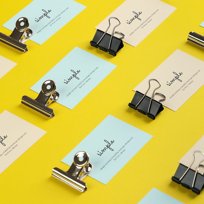 Free Business Cards Grid On Yellow Background Mockup PSD