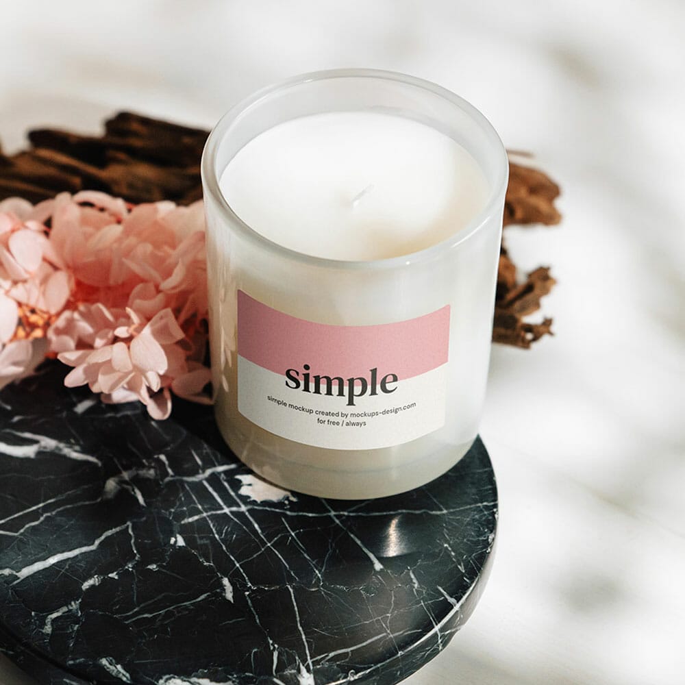 Free Candle On The Marble Tile Mockup PSD
