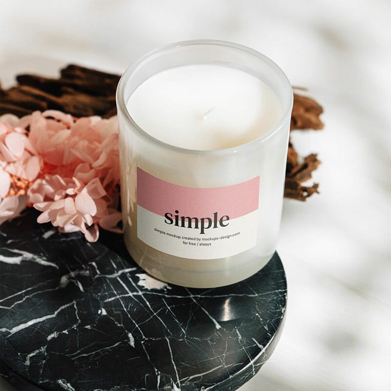 Free Candle On The Marble Tile Mockup PSD