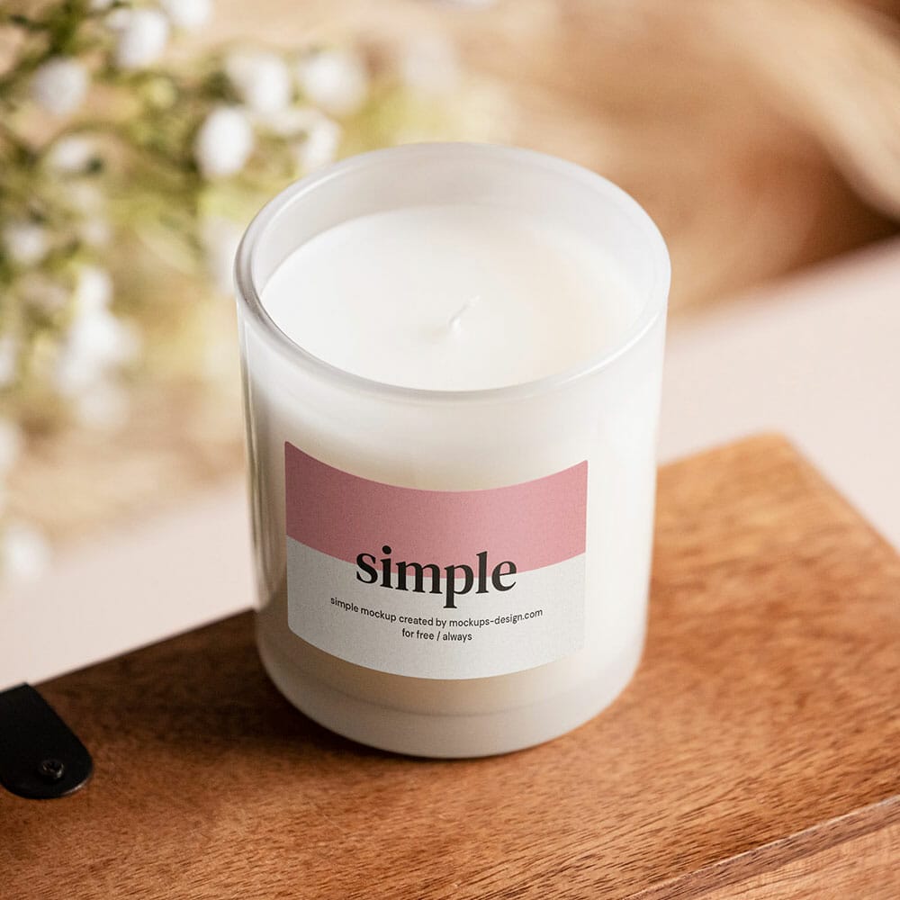 Free Candle On Wooden Crate Mockup PSD