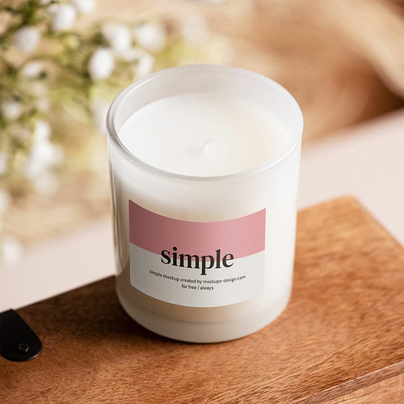 Free Candle On Wooden Crate Mockup PSD