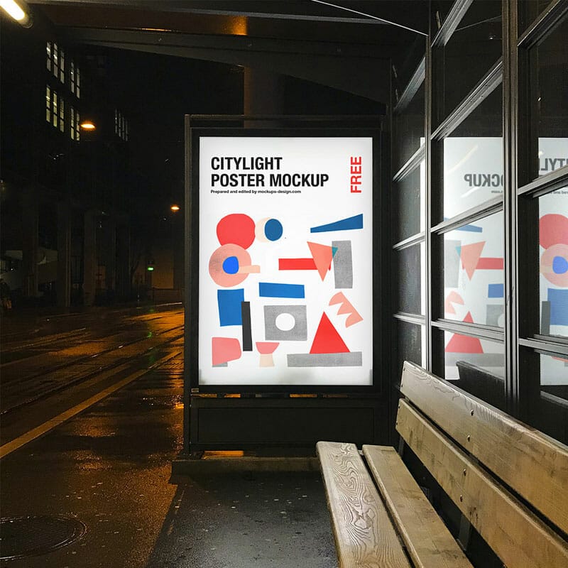 Free Citylight At Bus Station Mockup PSD