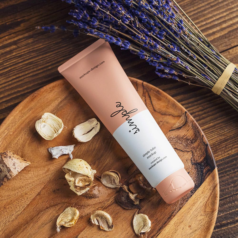 Free Cosmetic Tube With Lavender Mockup PSD