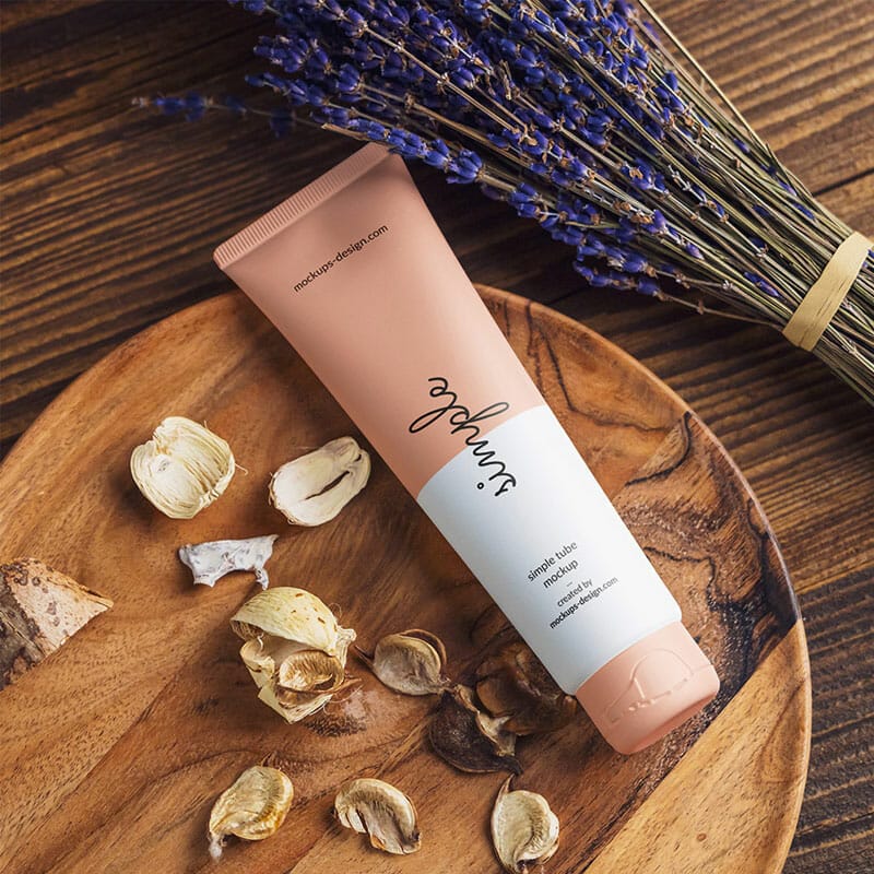 Free Cosmetic Tube With Lavender Mockup PSD