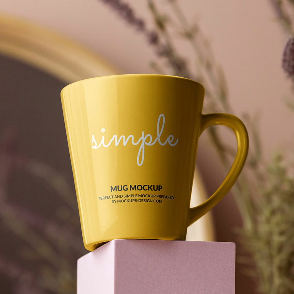 Free Cup With Boho Background Mockup PSD