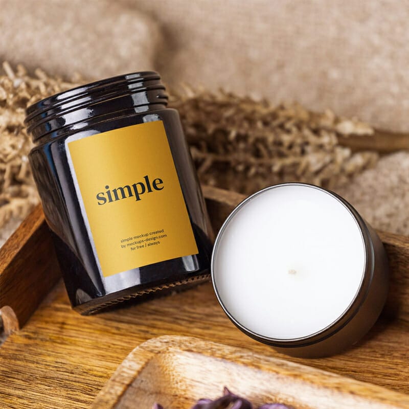 Free Dark Glass Candle In Tray Mockup PSD