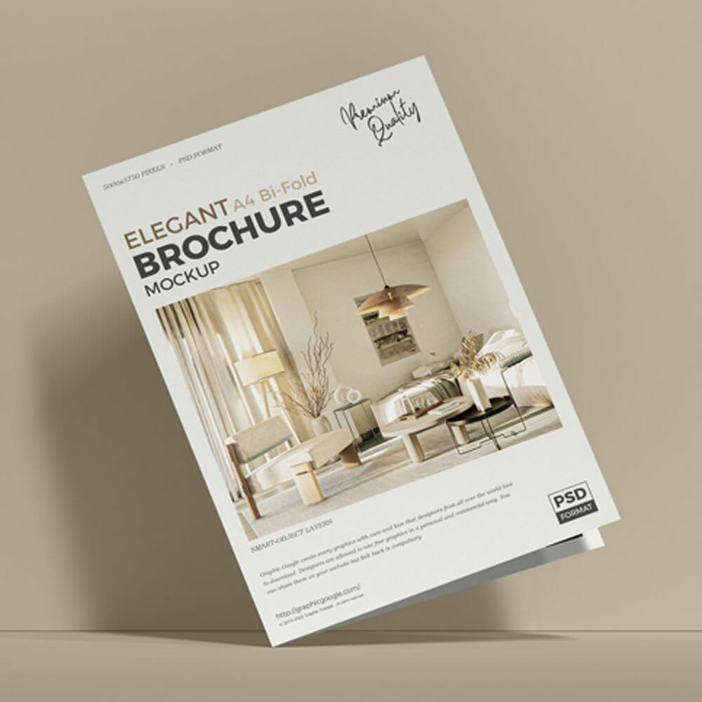 Free Elegant A4 Bi-Fold Brochure Mockup PSD