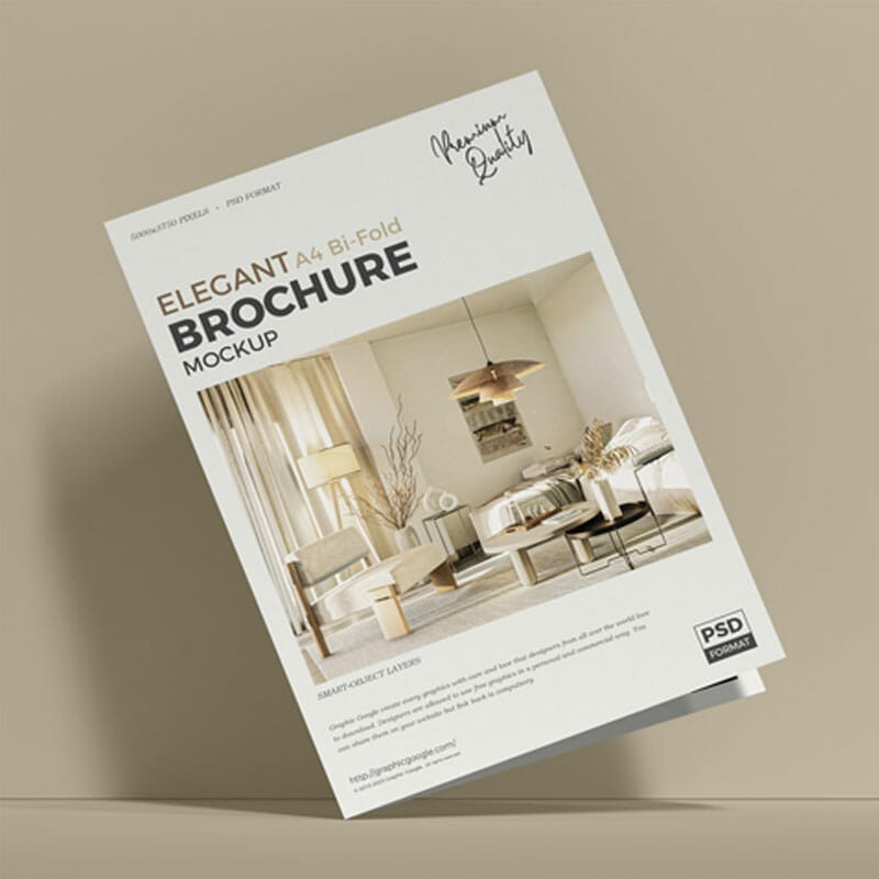 Free Elegant A4 Bi-Fold Brochure Mockup PSD
