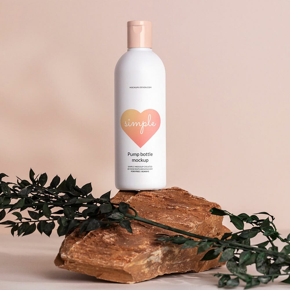 Free Flip Top Bottle On The Rock Mockup PSD