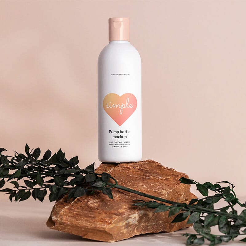 Free Flip Top Bottle On The Rock Mockup PSD