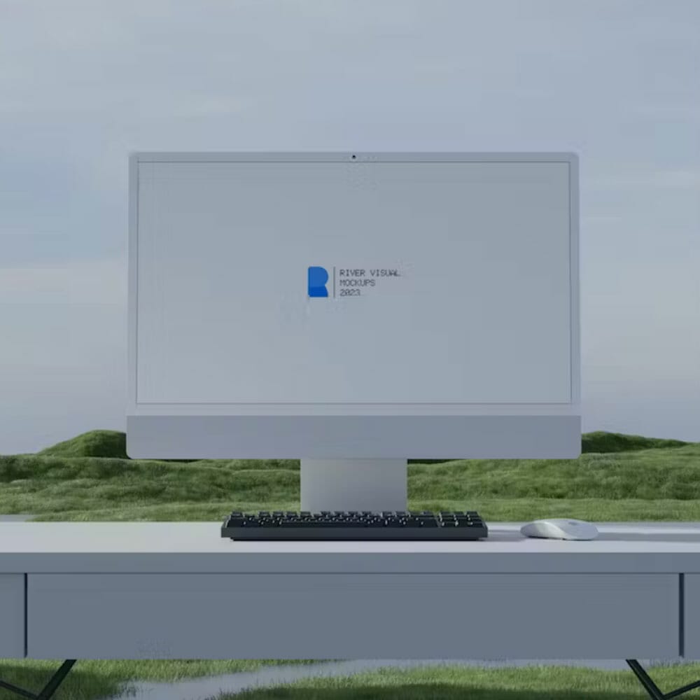 Free Green Field iMac Mockup PSD