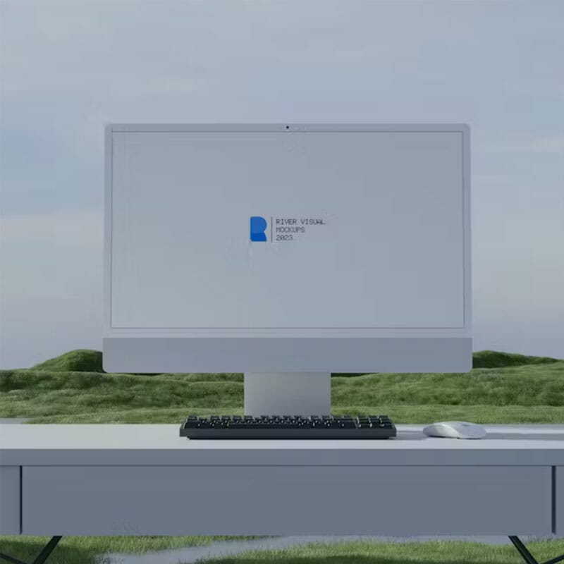 Free Green Field iMac Mockup PSD