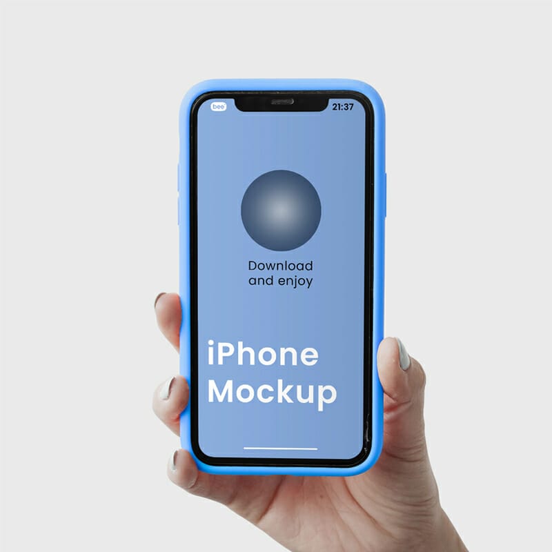Free Hand Holding iPhone Mockup PSD