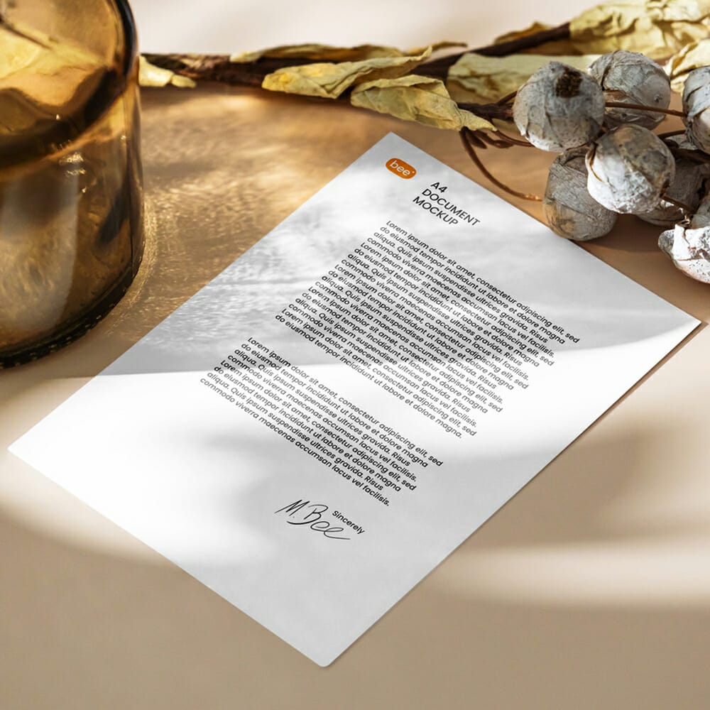 Free Letterhead With Vase Mockup PSD
