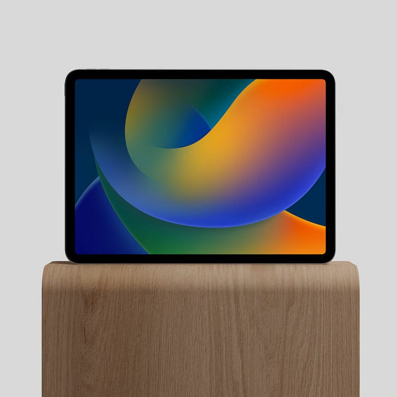 Free M2 iPad Pro On Wood Stand Mockup PSD