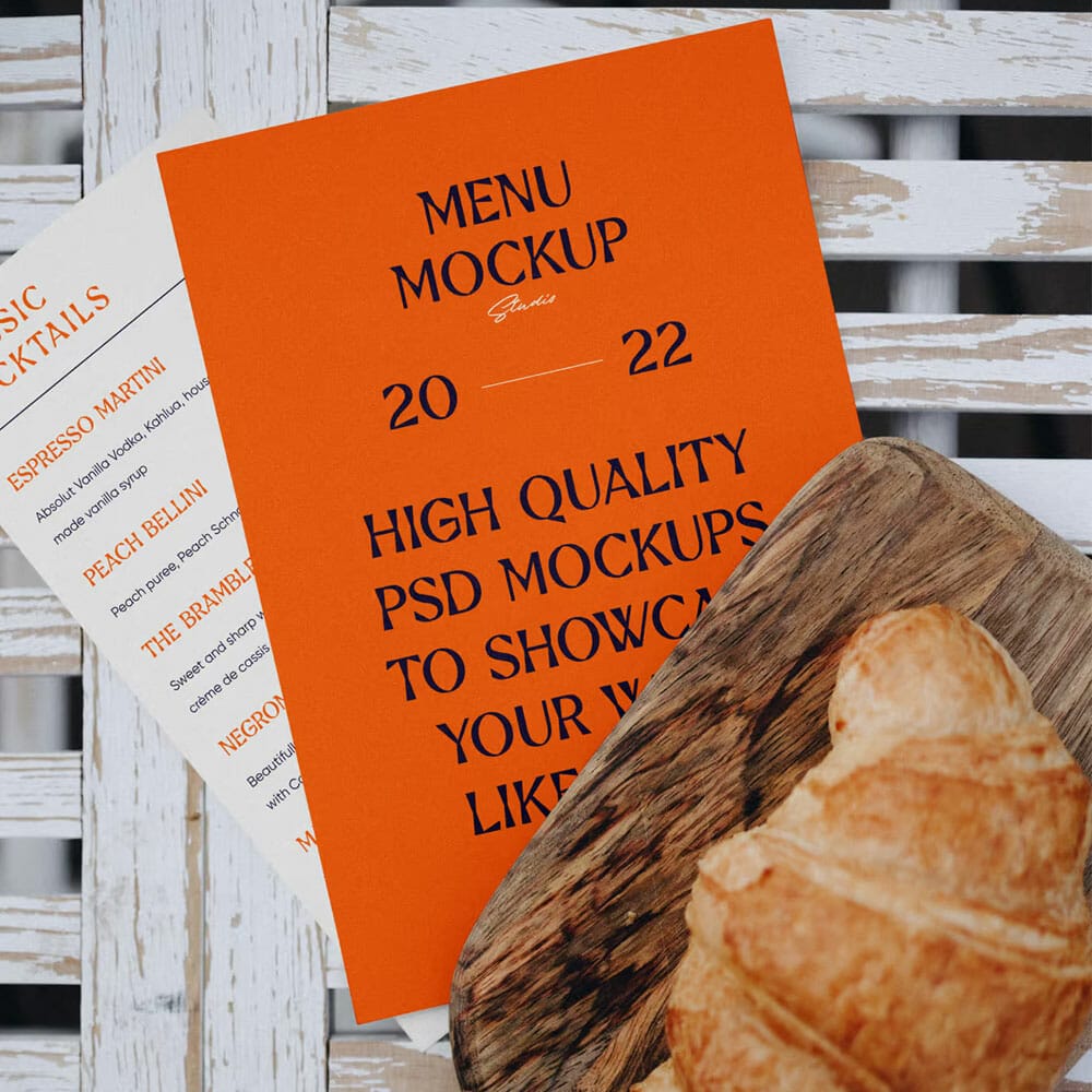Free Menu Cards With Croissant Mockup PSD