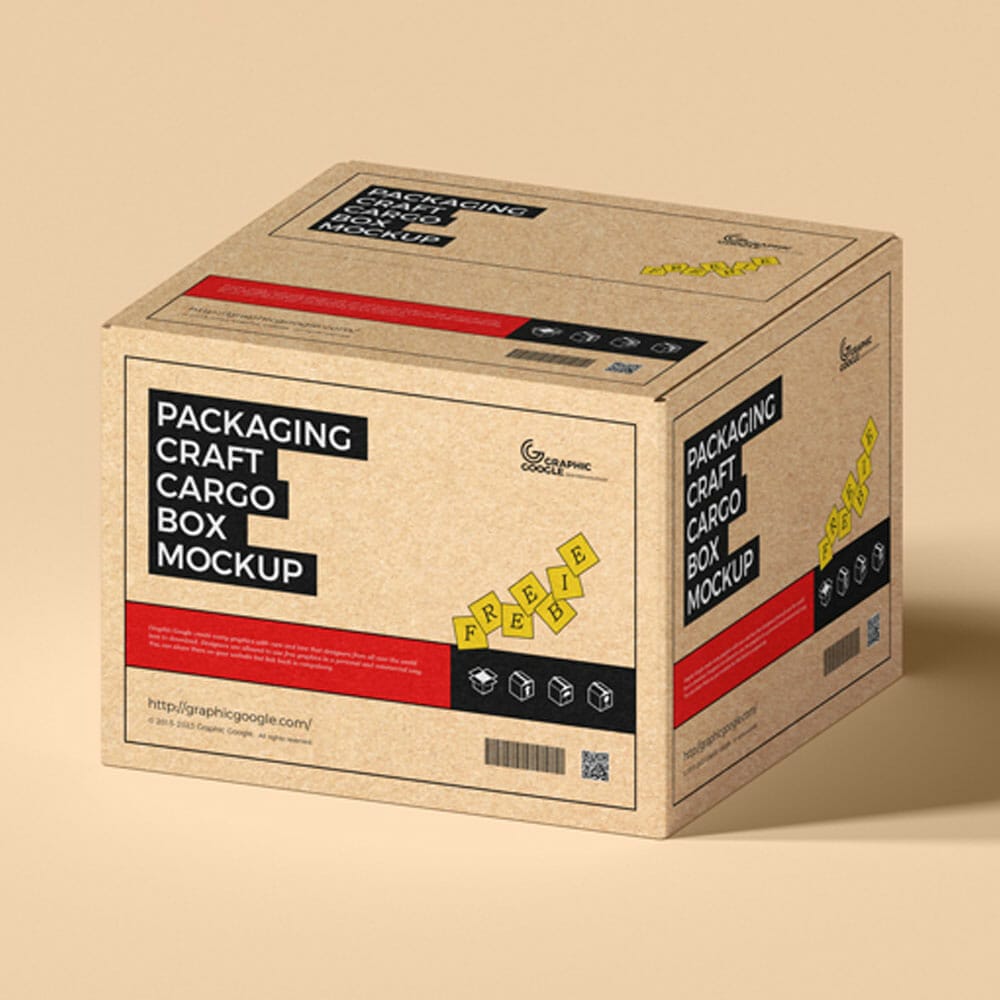 Free Packaging Craft Cargo Box Mockup PSD