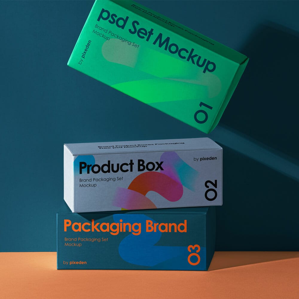 Free Packaging Product PSD Mockup Boxes