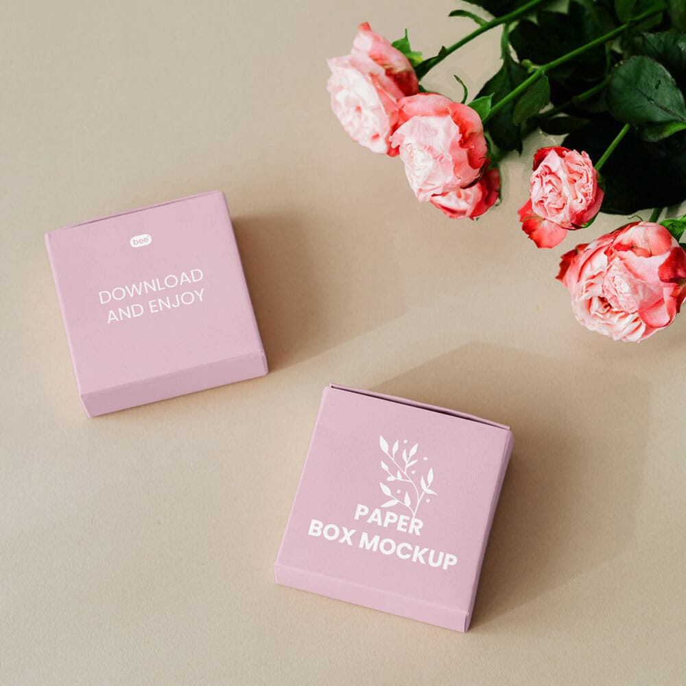 Free Paper Boxes With Roses Mockup PSD