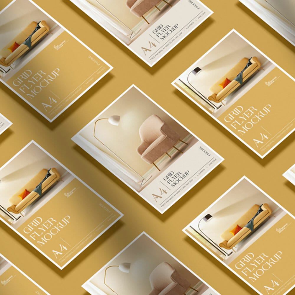 Free Premium A4 Grid Flyer Mockup PSD