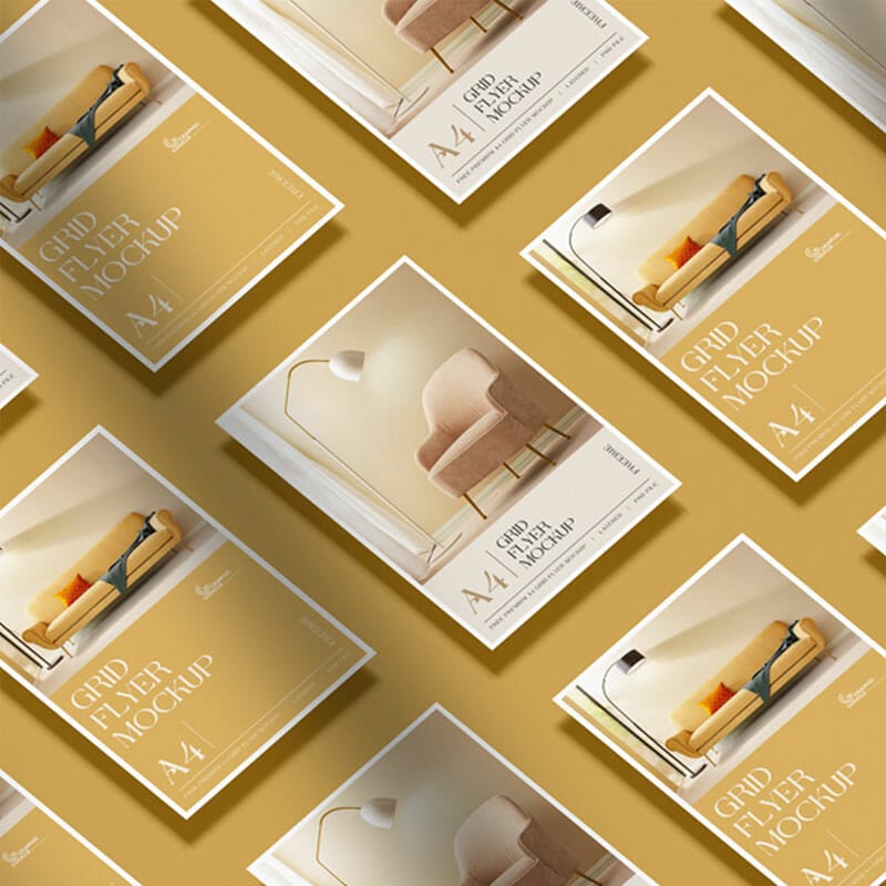 Free Premium A4 Grid Flyer Mockup PSD