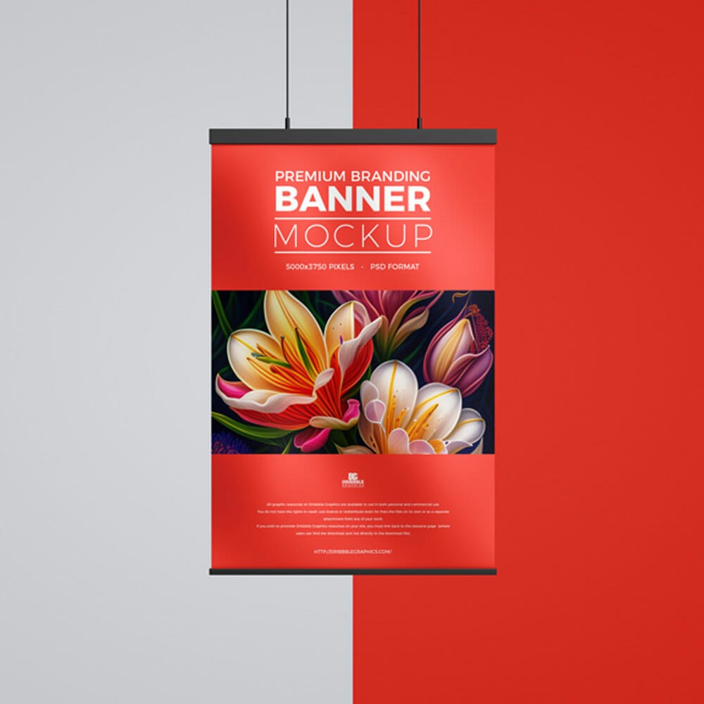 Free Premium Branding Hanging Banner Mockup PSD