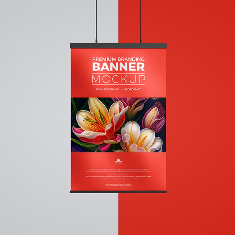 Free Premium Branding Hanging Banner Mockup PSD