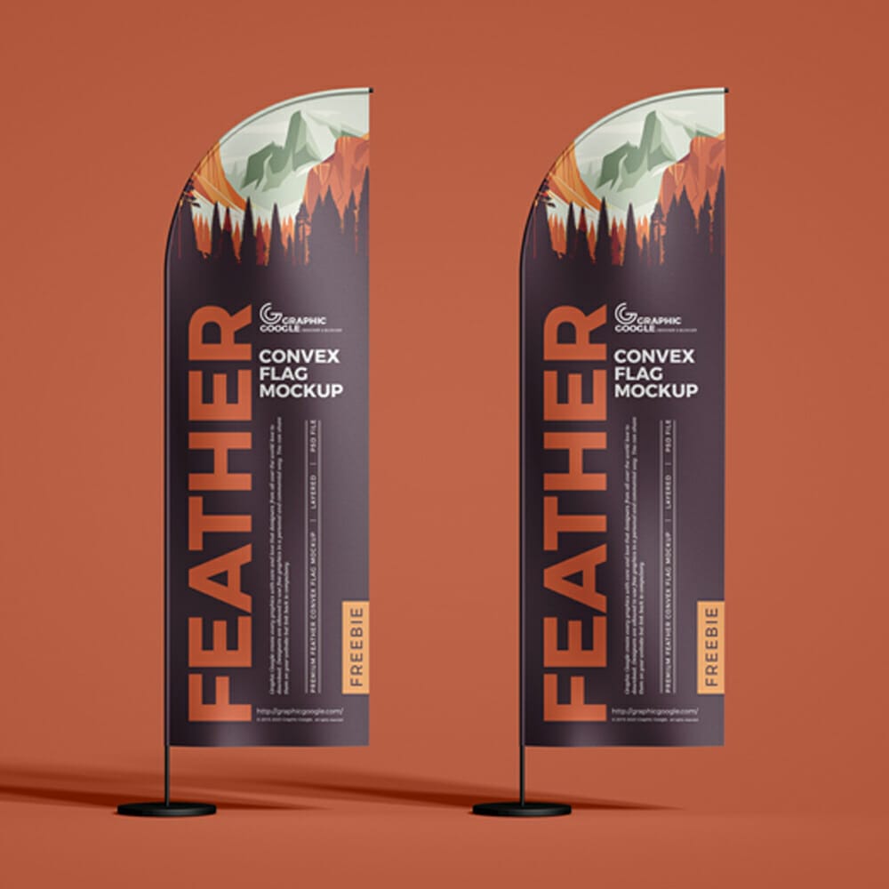 Free Premium Feather Convex Flag Mockup PSD