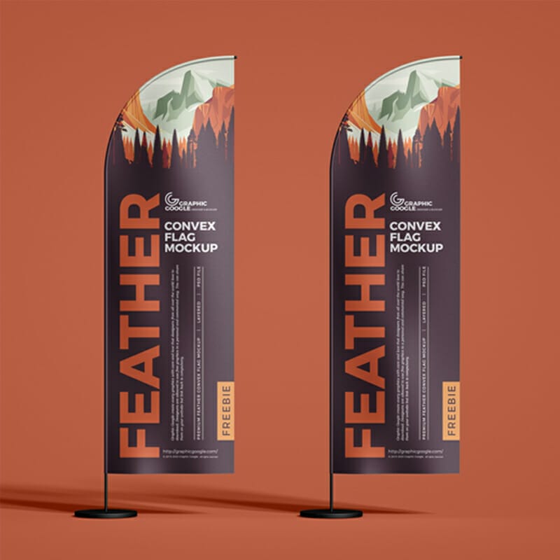 Free Premium Feather Convex Flag Mockup PSD
