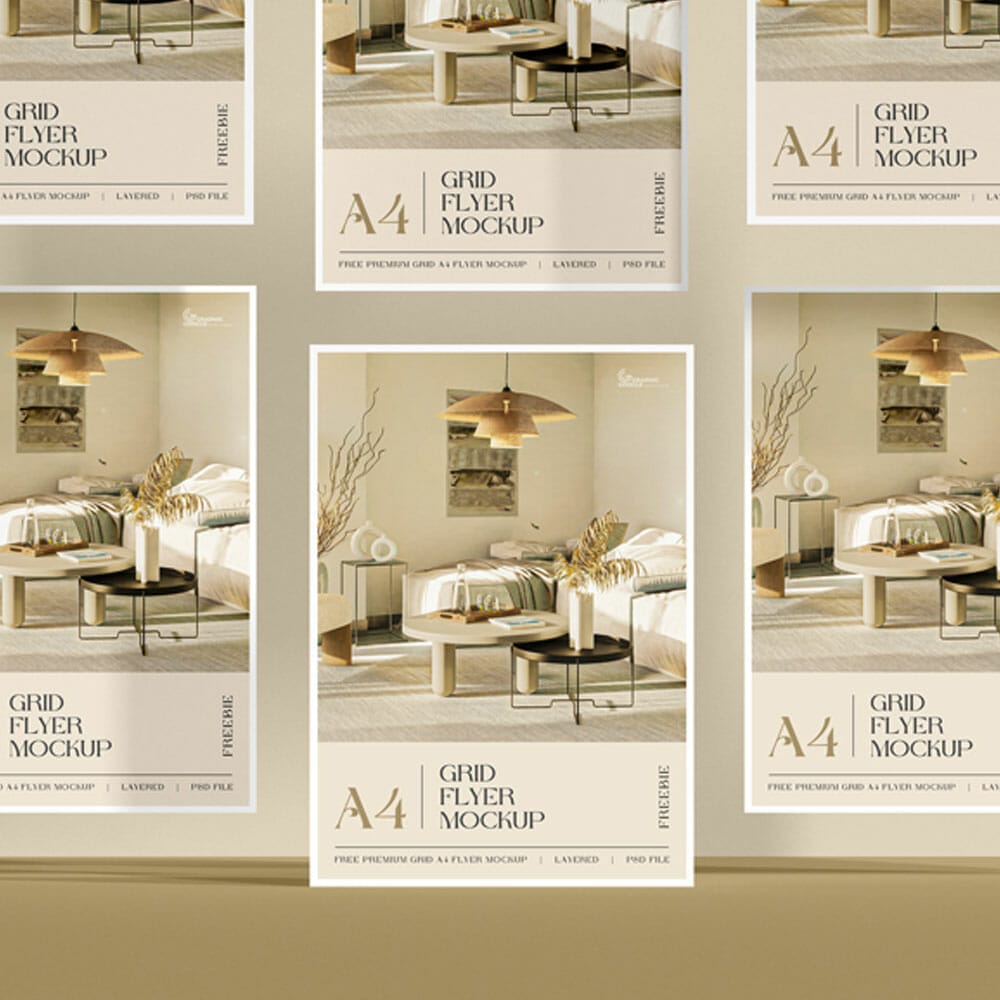 Free Premium Grid A4 Flyer Mockup PSD