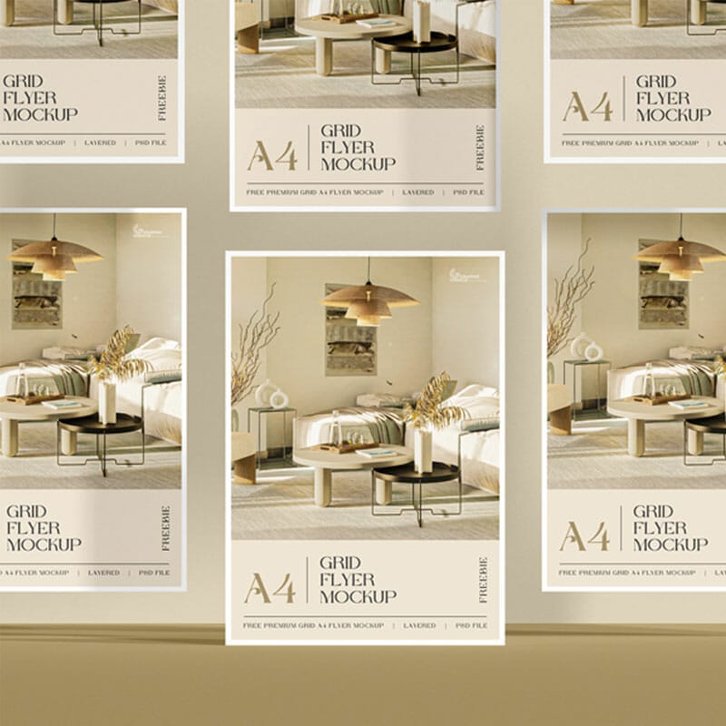 Free Premium Grid A4 Flyer Mockup PSD