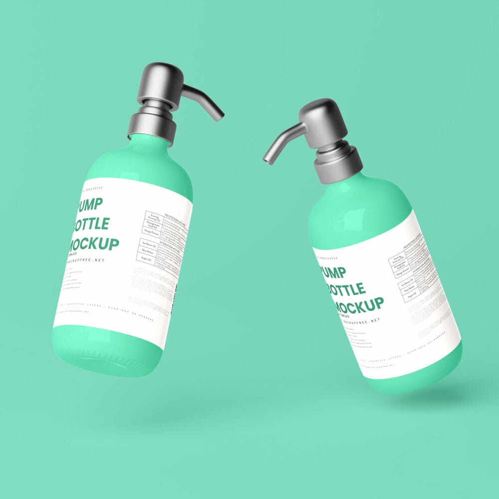 Free Pump Bottle With Metallic Closure Mockups PSD