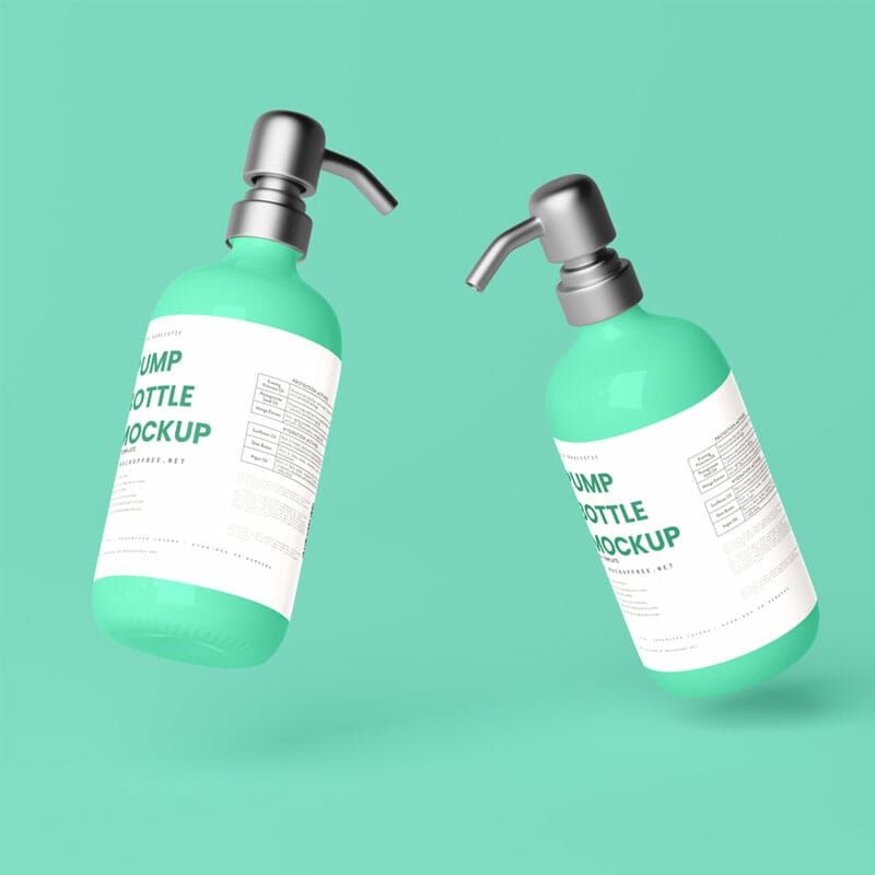 Free Pump Bottle With Metallic Closure Mockups PSD