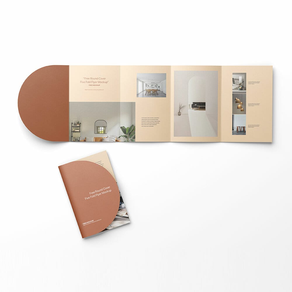 Free Round Cover Five Fold Flyer Mockup PSD