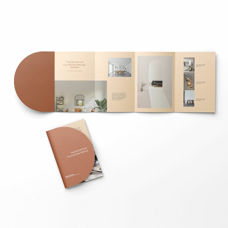 Free Round Cover Five Fold Flyer Mockup PSD