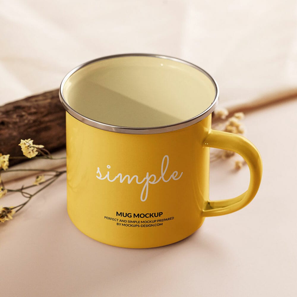 Free Simple Enamel Mug Mockup PSD