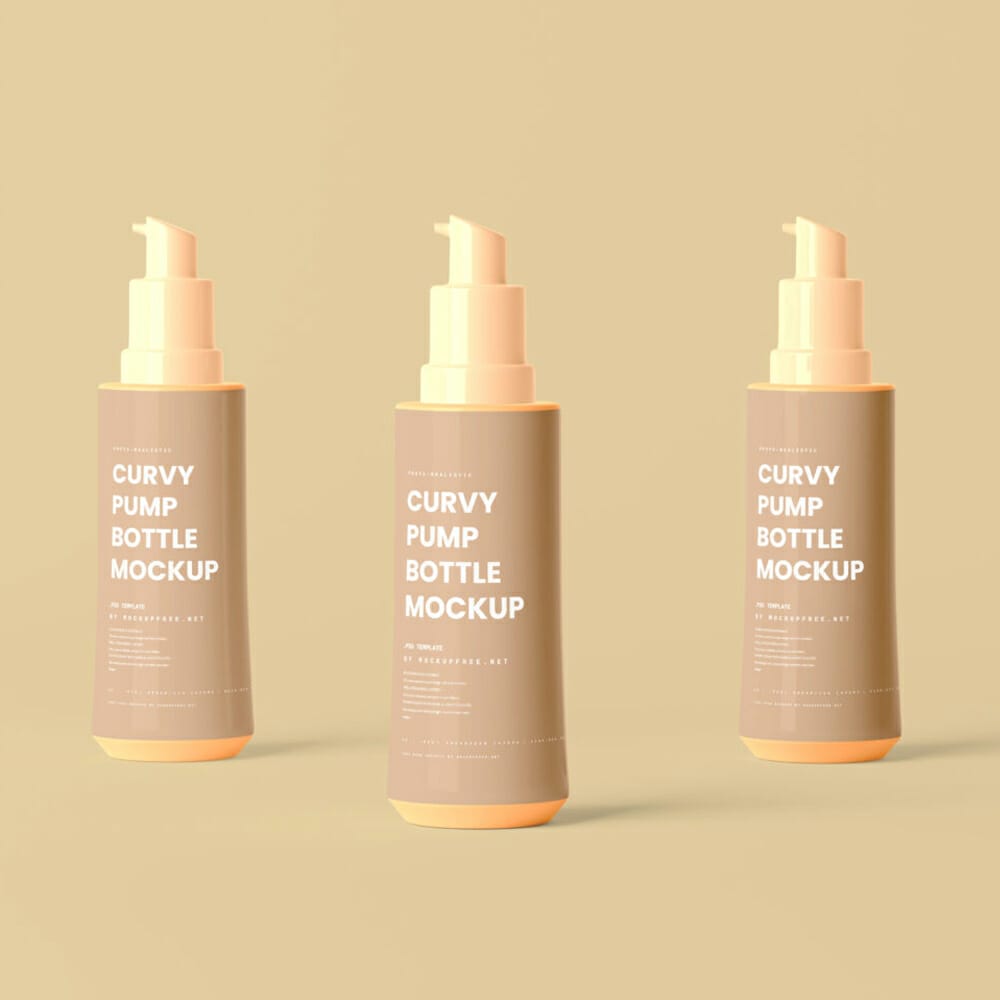 Free Small Curvy Pump Bottle Mockups PSD