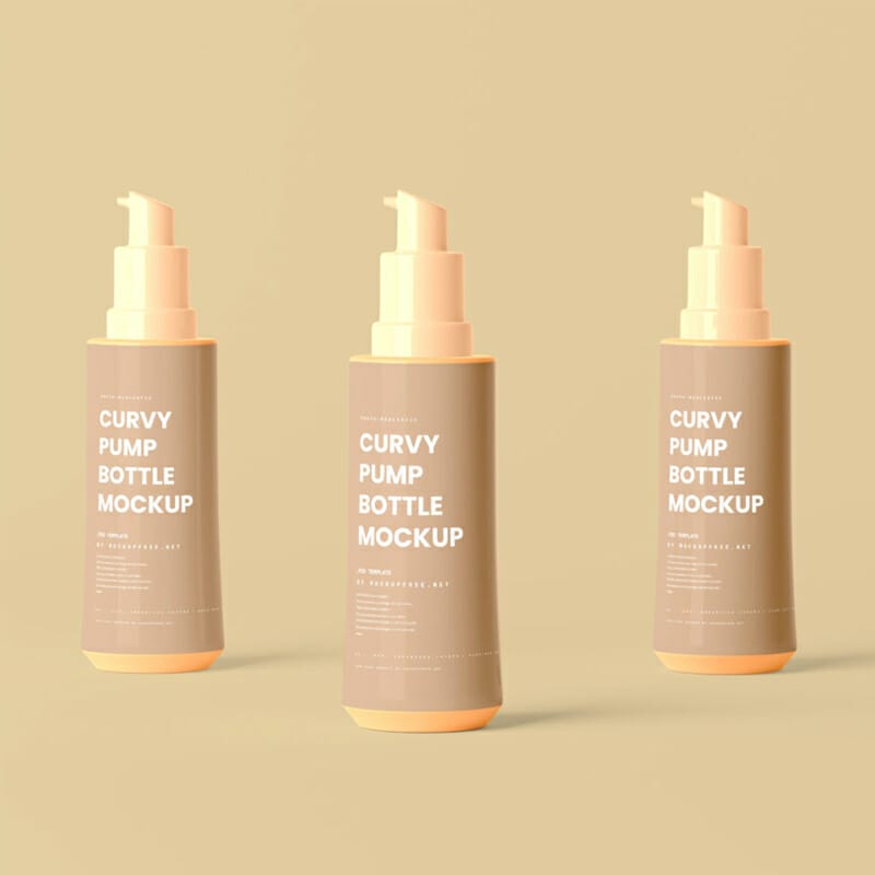 Free Small Curvy Pump Bottle Mockups PSD