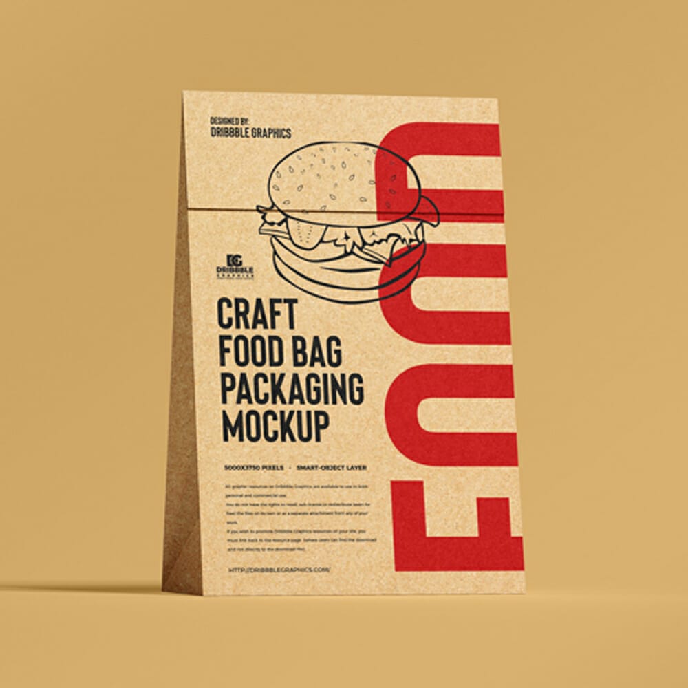 Free Stand Up Craft Food Bag Packaging Mockup PSD