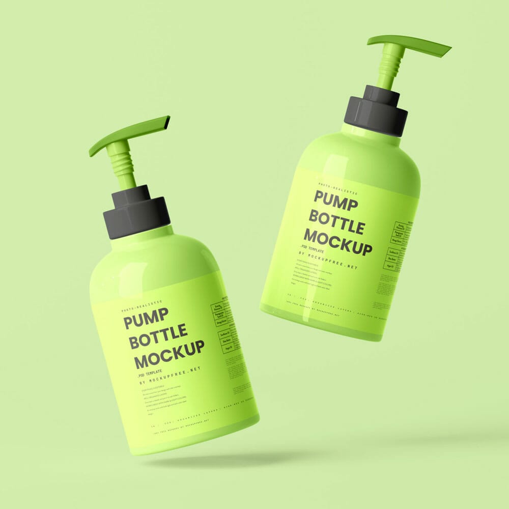 Free Stubby Plastic Pump Bottle Mockups PSD
