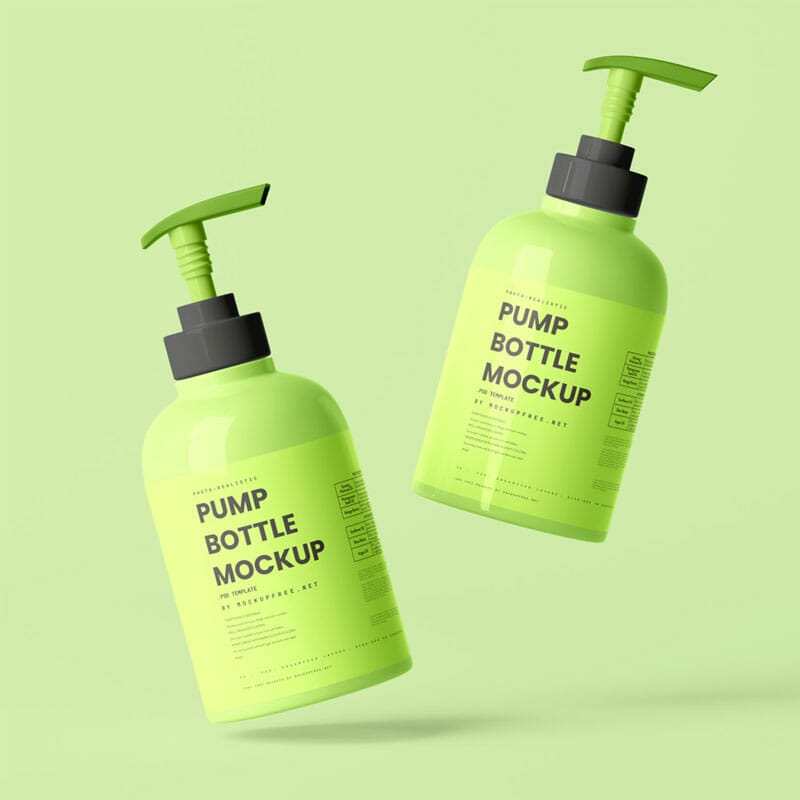 Free Stubby Plastic Pump Bottle Mockups PSD
