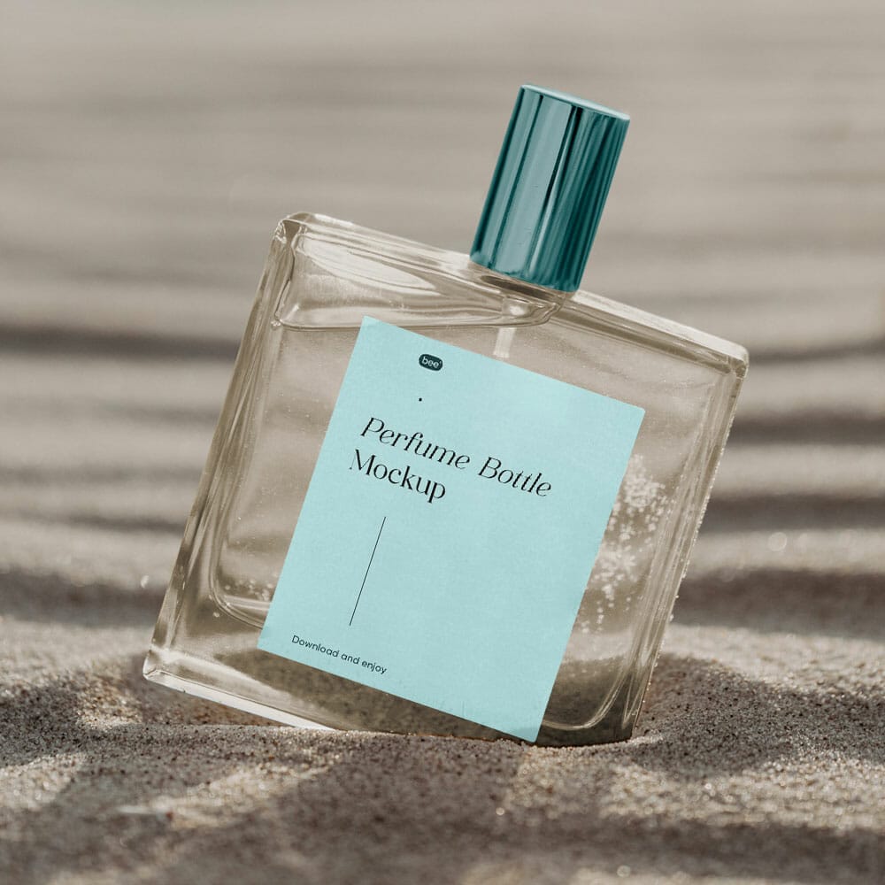 Free Transparent Bottle On Sunny Beach Mockup PSD